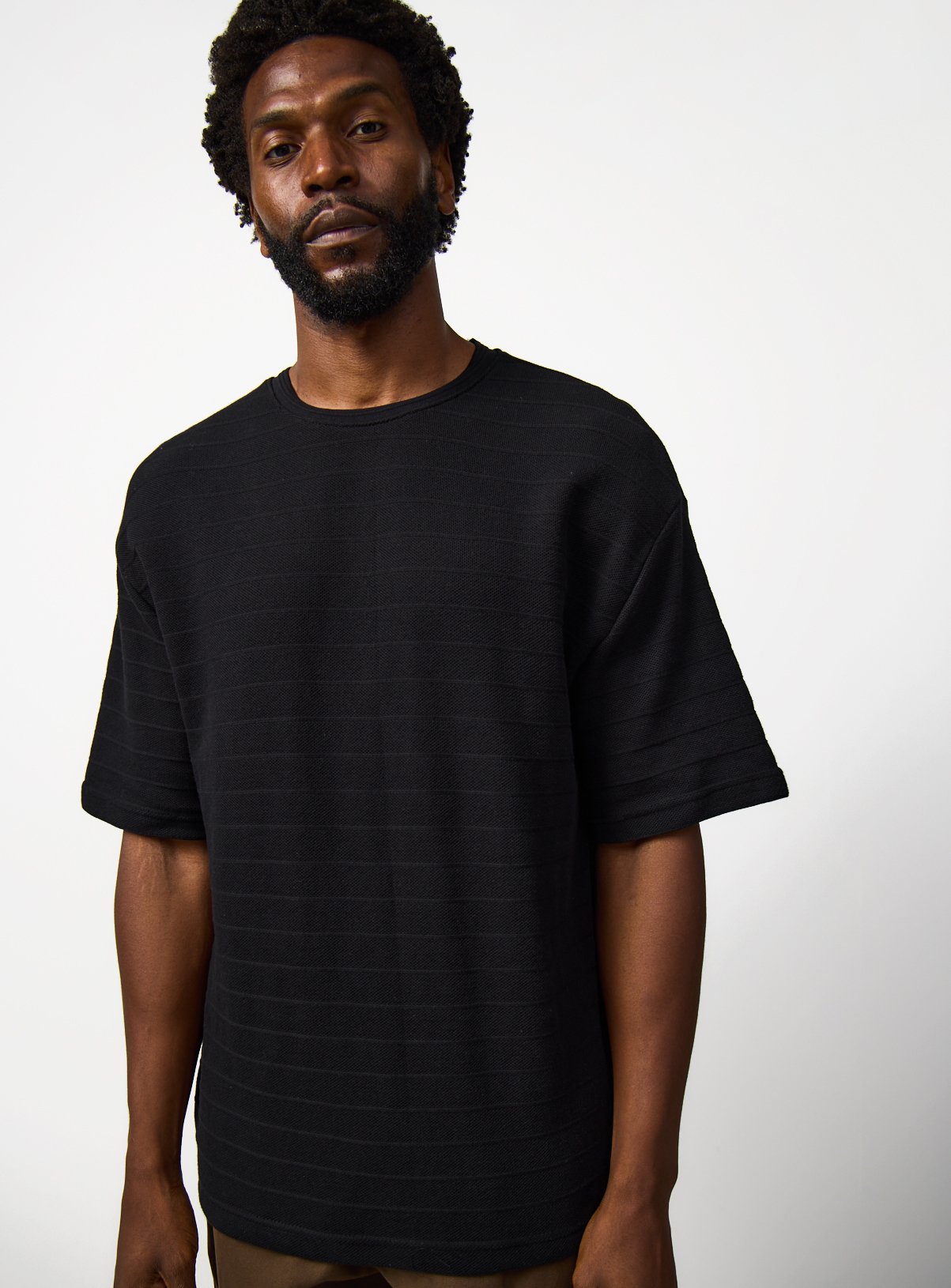 Black Textured Relaxed Fit T-Shirt XXXL