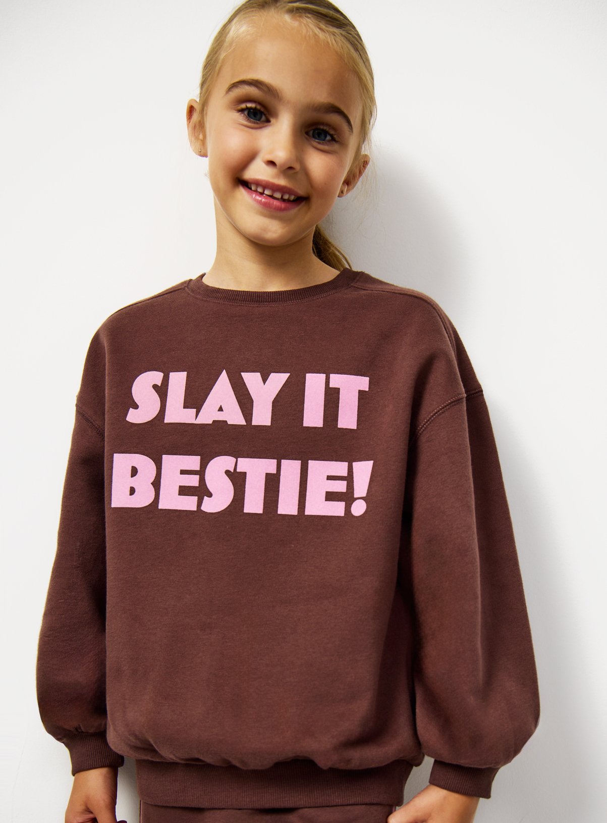 Brown Slay It Bestie Graphic Sweatshirt 9 years