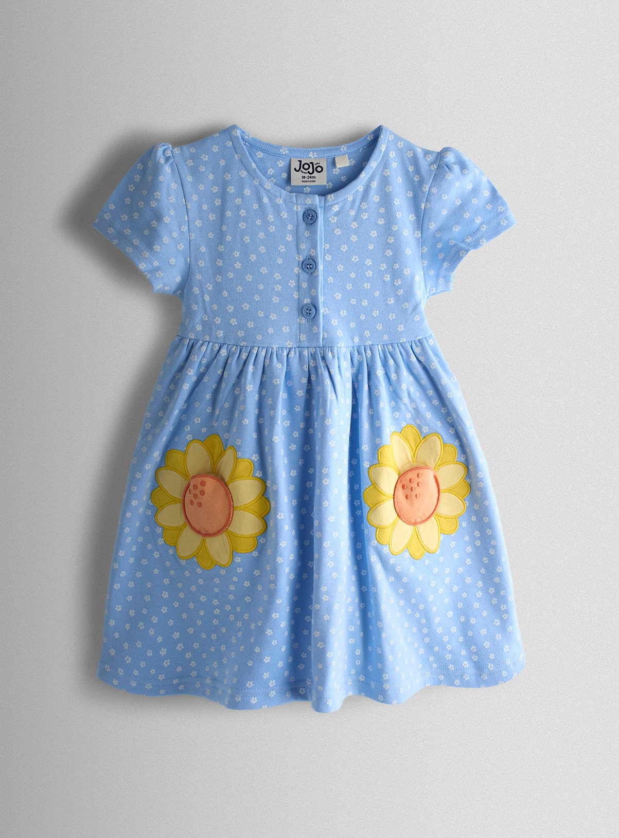 JOJO MAMAN BÉBÉ Sunflower Applique Pockets Button Front Dress 18-24 months