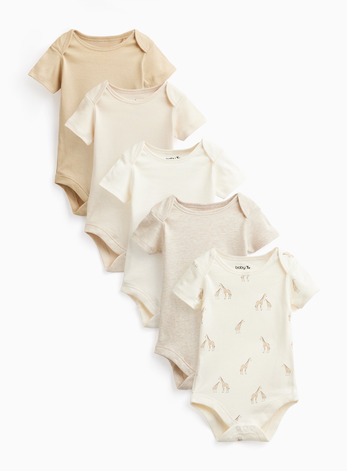 Cream & Giraffe Print Short Sleeve Bodysuits 5 Pack Up to 3 mths