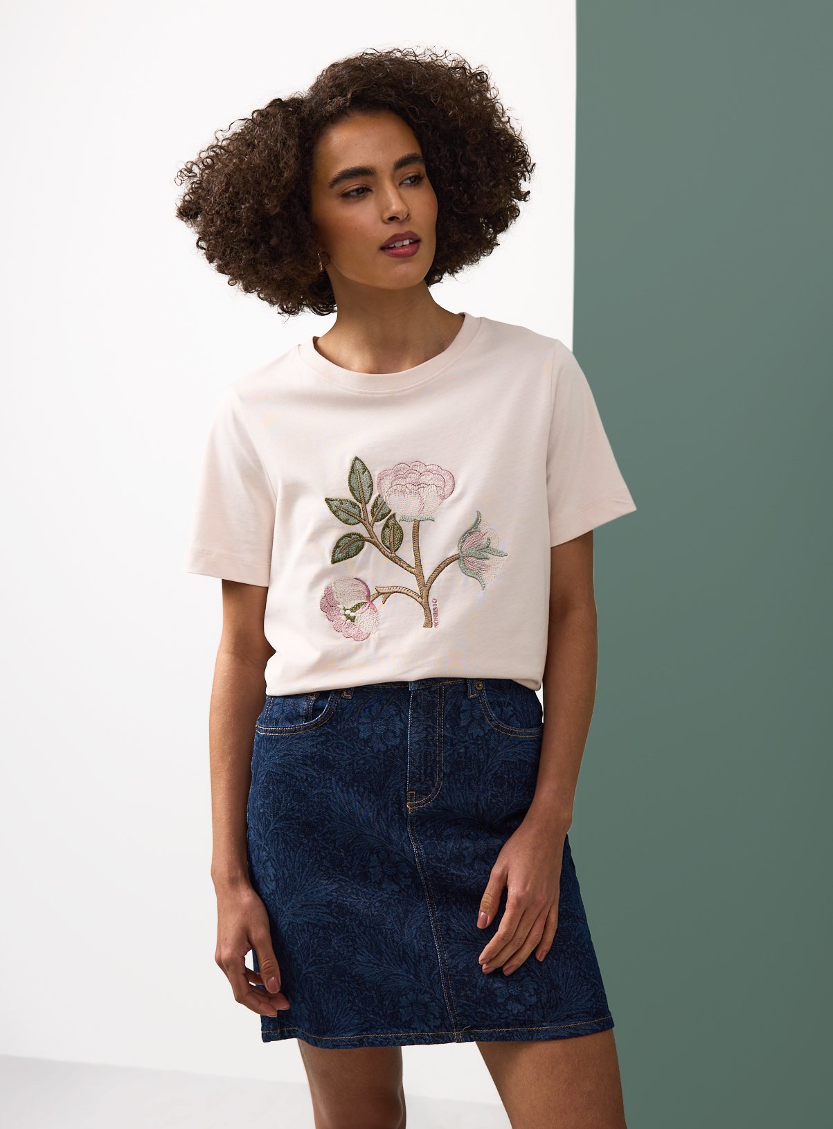 Tu x Morris & Co. Blue Floral Denim Print Mini Skirt 16
