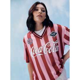 Pink Stripe Coca Cola Graphic Football T-Shirt