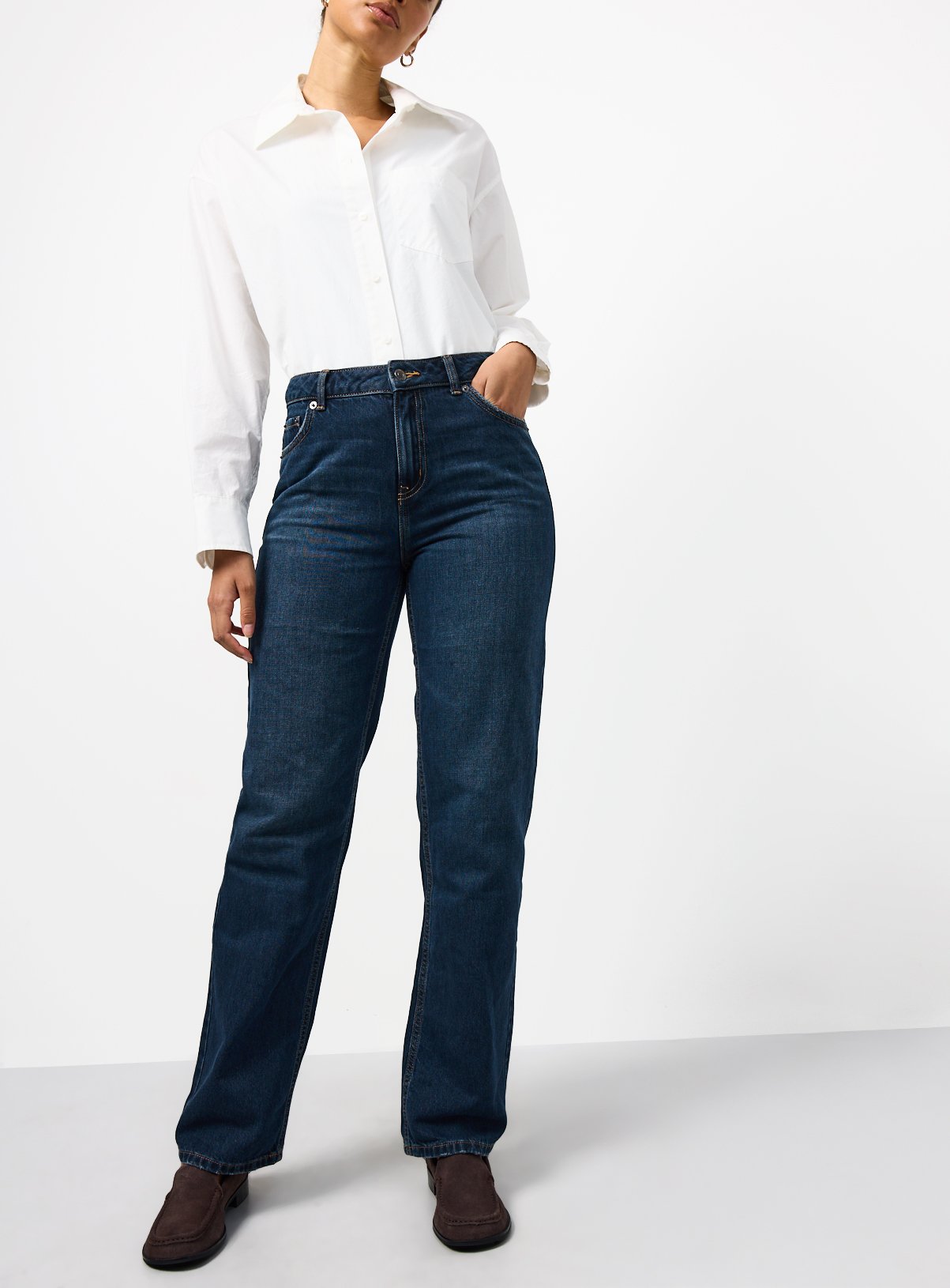 Blue Black Denim Relaxed Straight Leg Jeans 