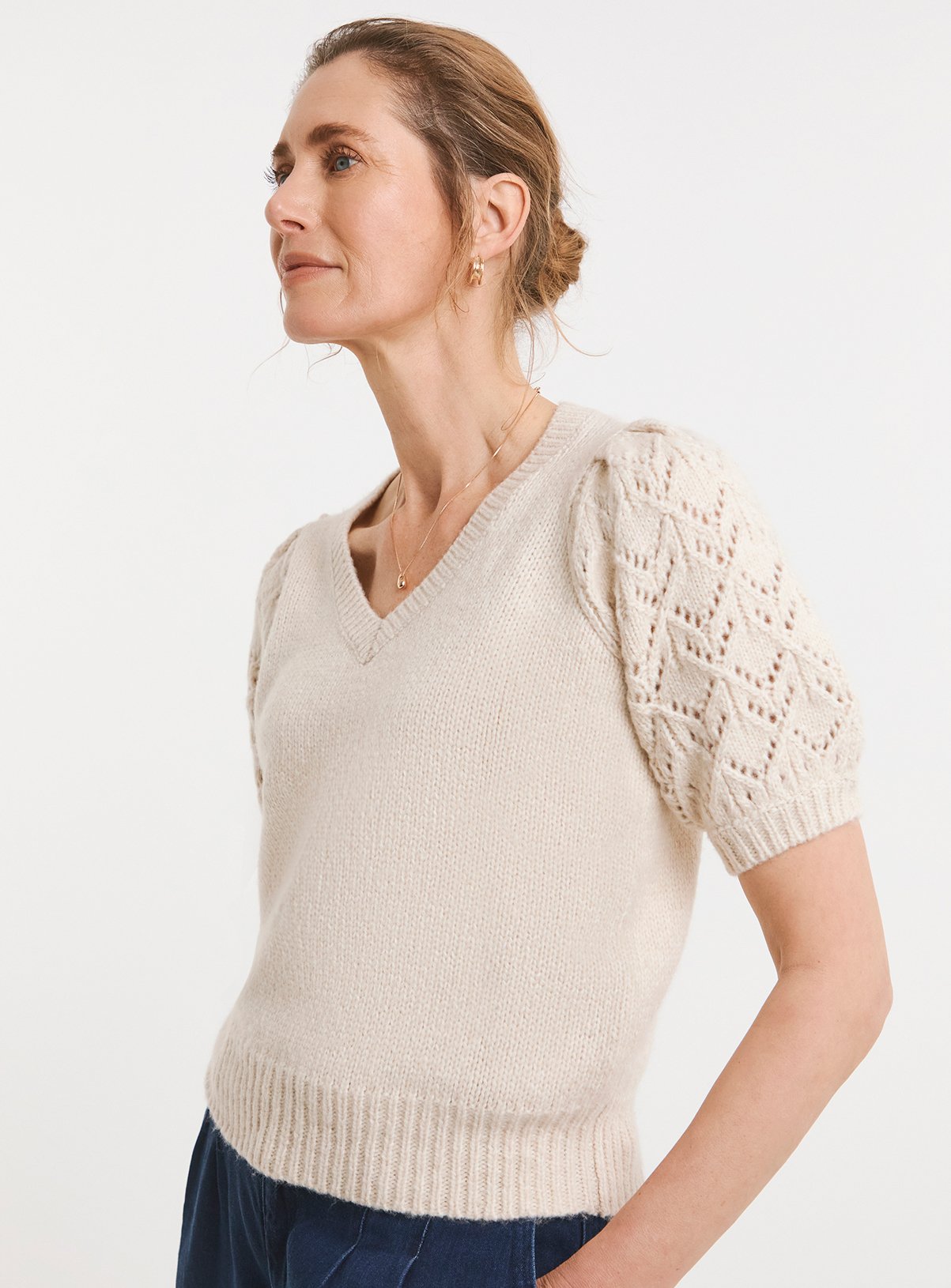 JD WILLIAMS Pointelle Short Sleeve Jumper 