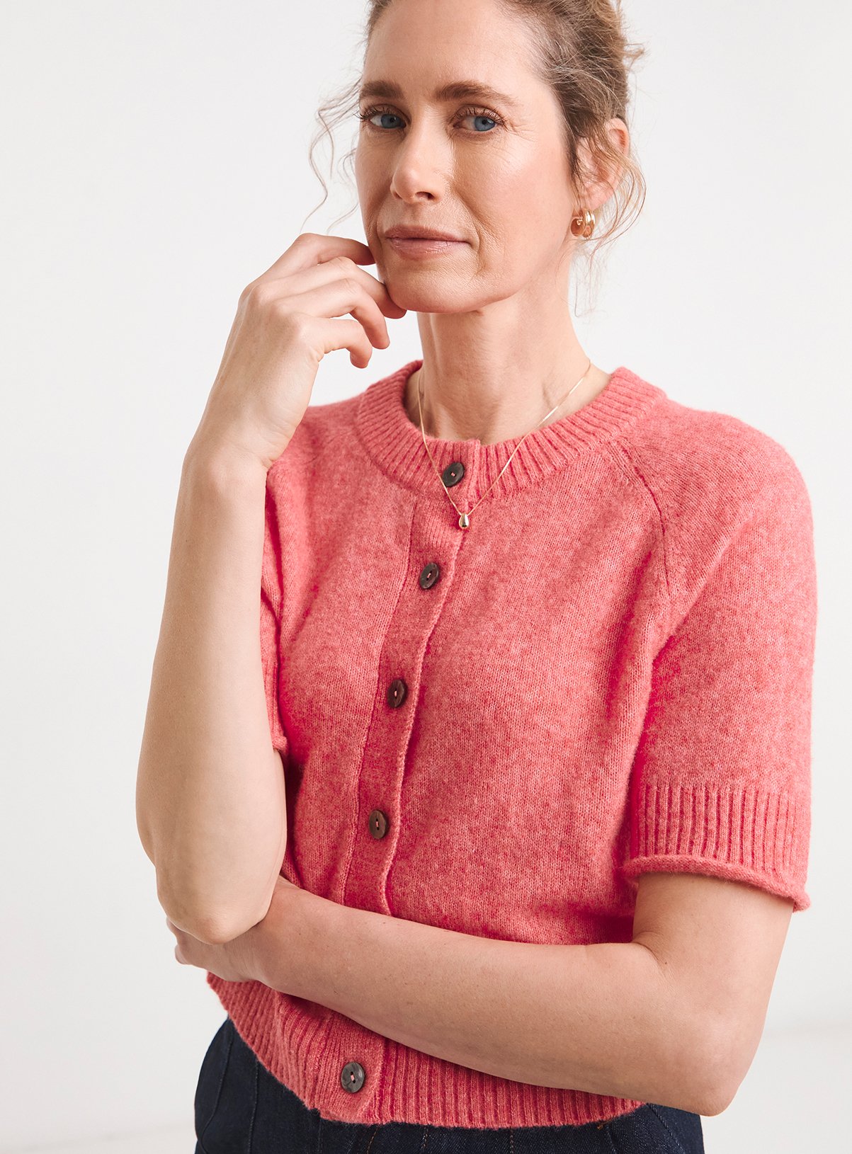 JD WILLIAMS Sheer Short Sleeve Cardigan Pink 