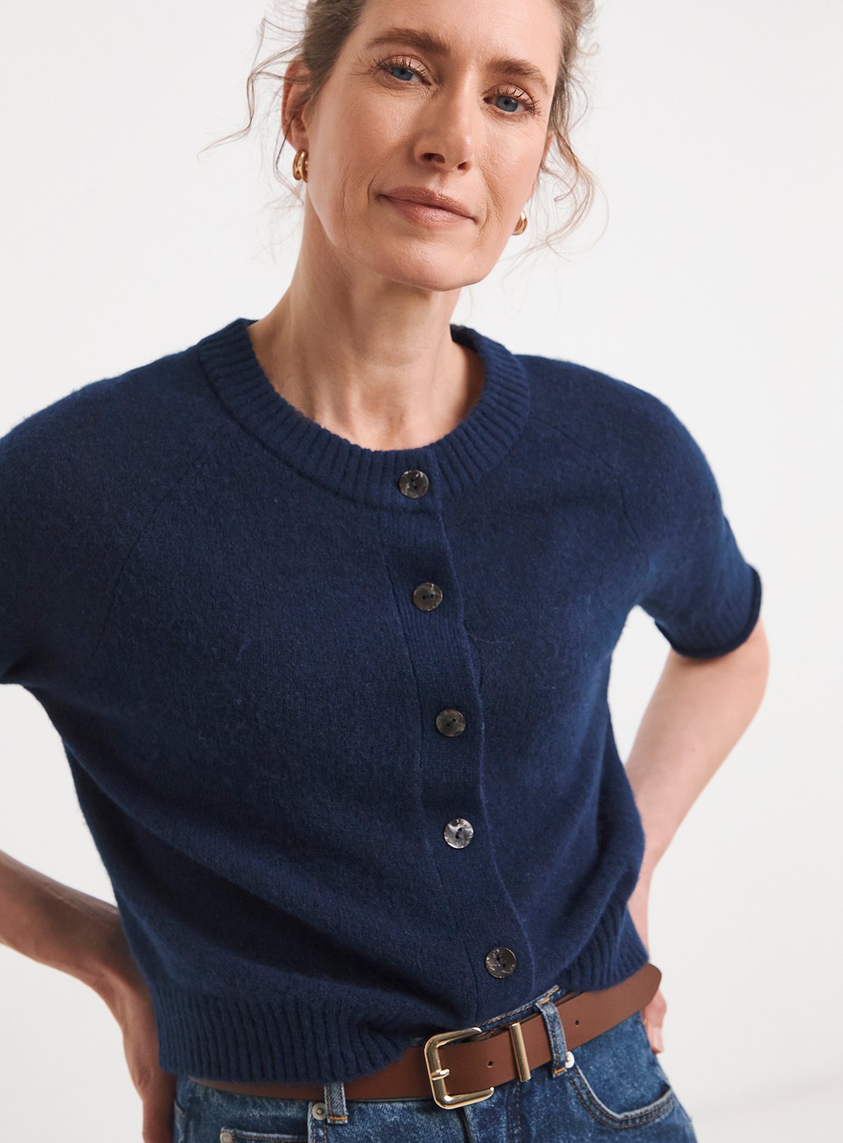 JD WILLIAMS Sheer Short Sleeve Cardigan Navy 