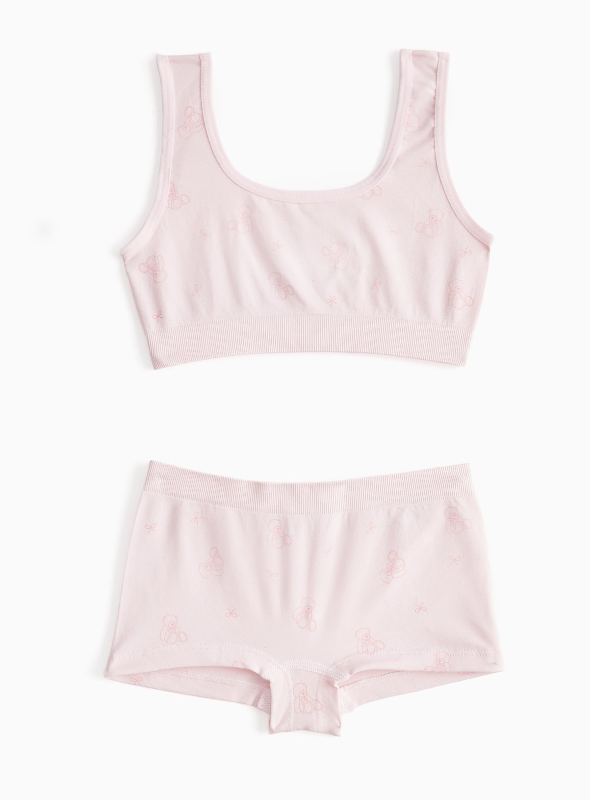 Pink Bear Print Crop Top & Shortie Set 