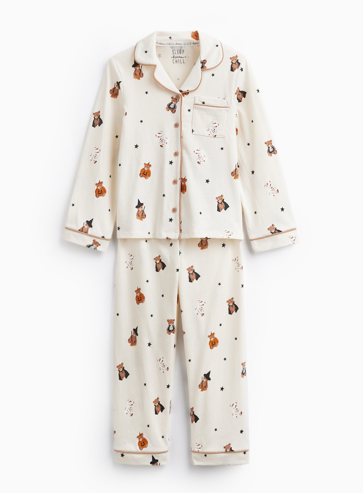 White Halloween Bear Print Traditional Pyjamas 
