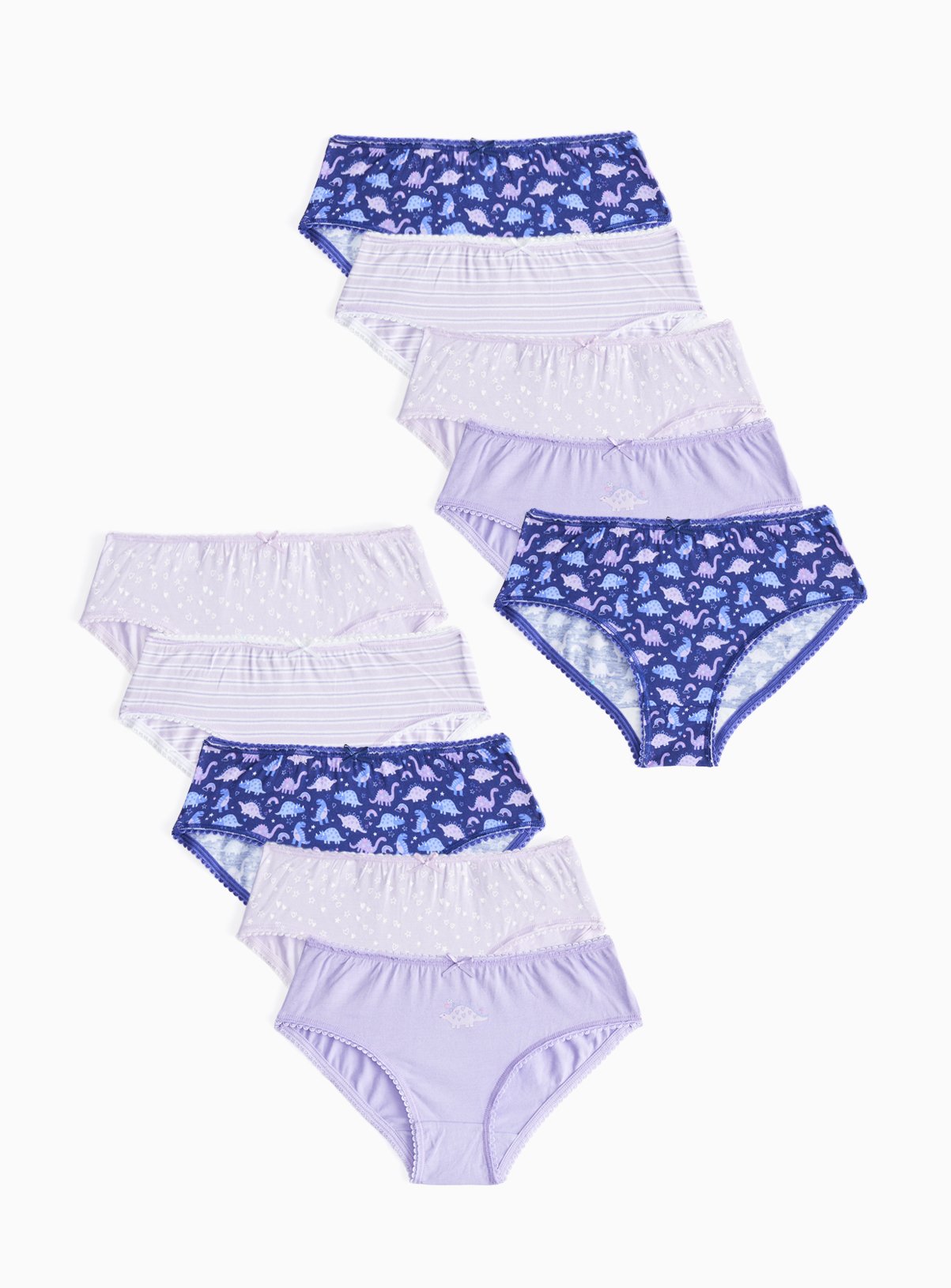 Purple Dinosaur-Themed Cotton Rich Briefs 10-Pack 