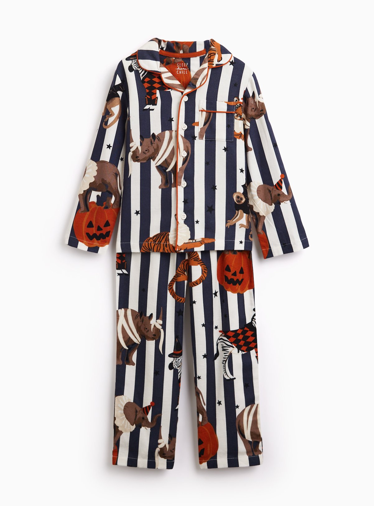 Family Matching Halloween Black Stripe Circus Print Traditional Pyjamas 