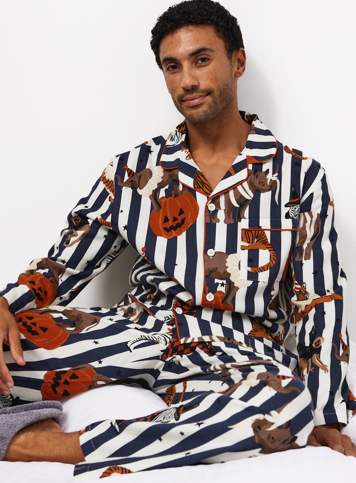 Family Matching Halloween Black Stripe Circus Print Traditional Pyjamas 