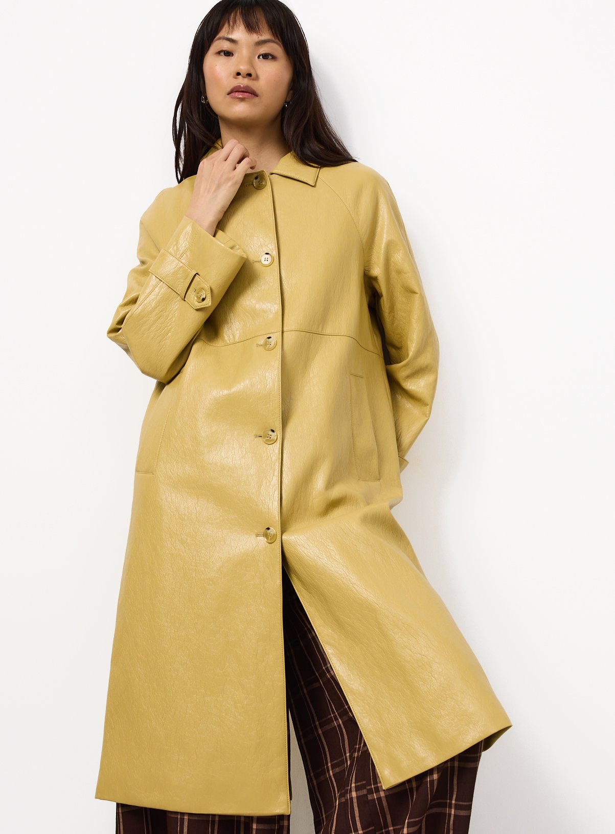 Ochre Textured PU Car Coat 