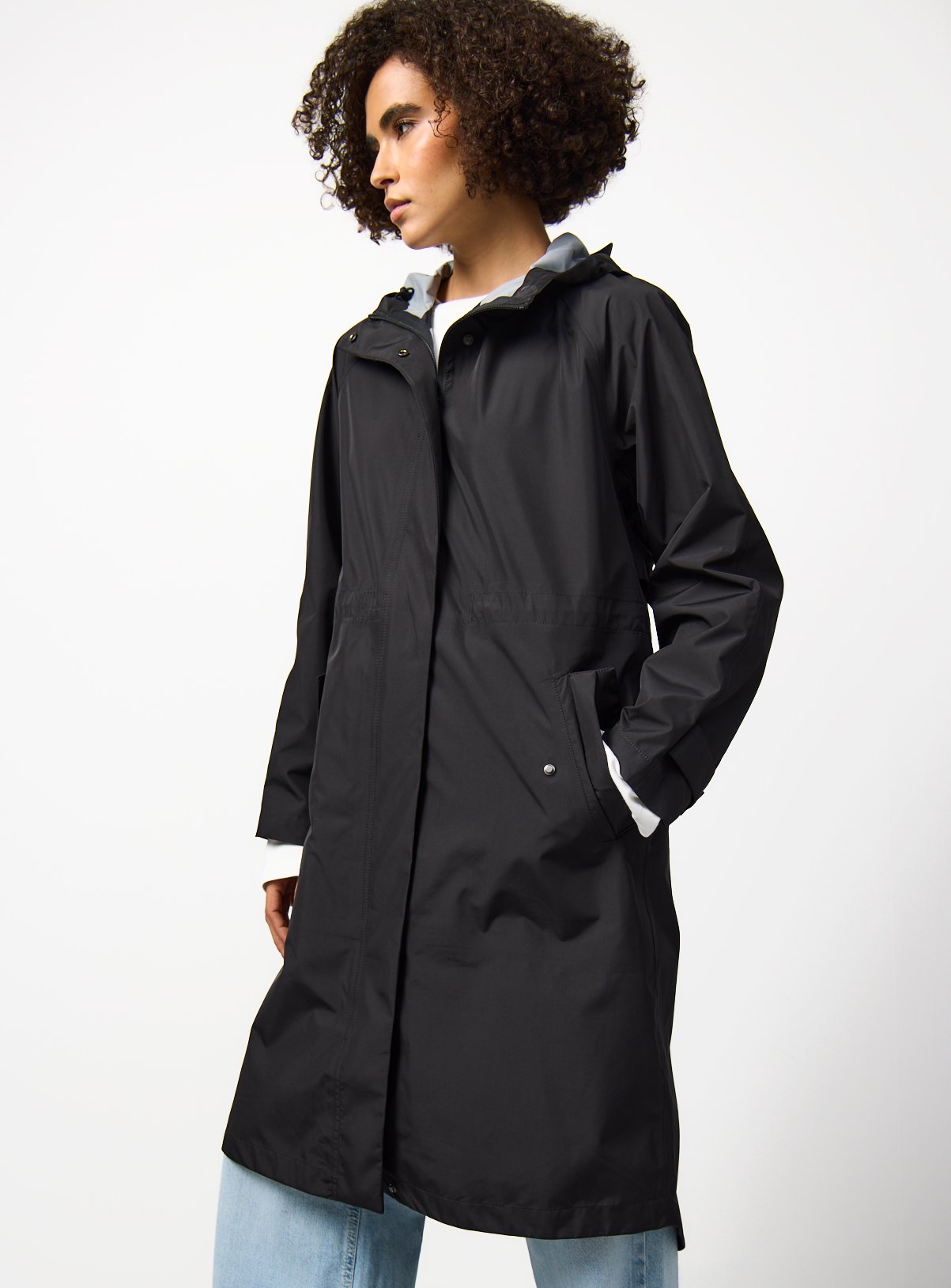 Black Longline Hooded Raincoat 