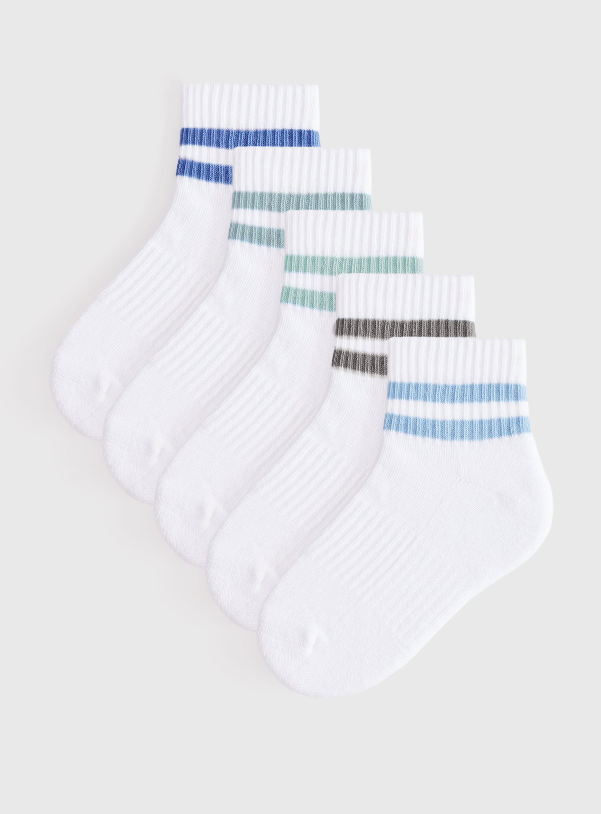 White Sports Stripe Cropped Ankle Socks 5 Pack