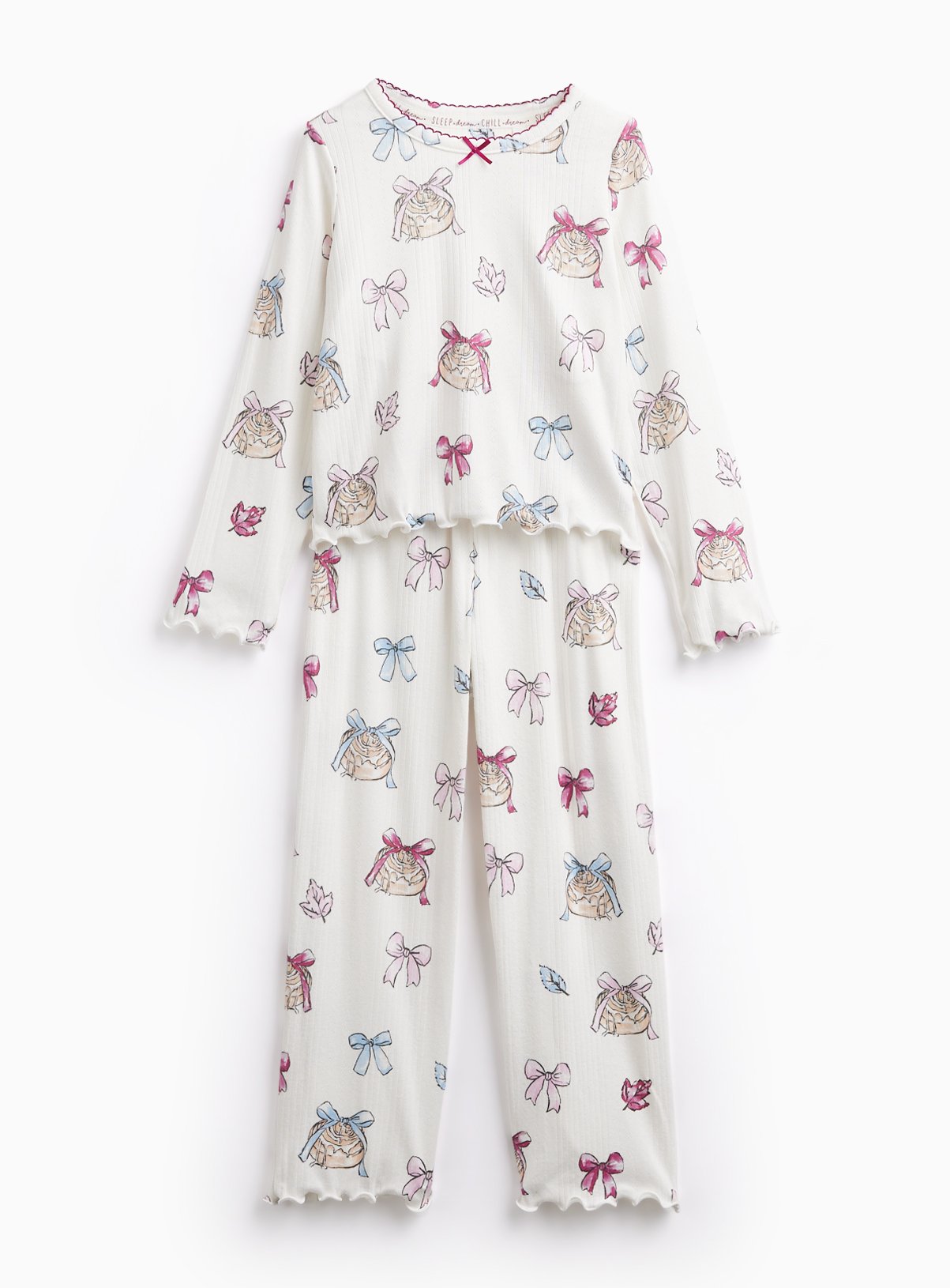 Cream Bow Pastry Pointelle Pyjama Set 