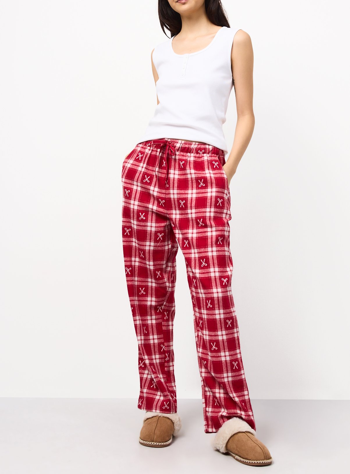 Pink Bow Check Jacquard Pure Cotton Pyjama Bottoms 
