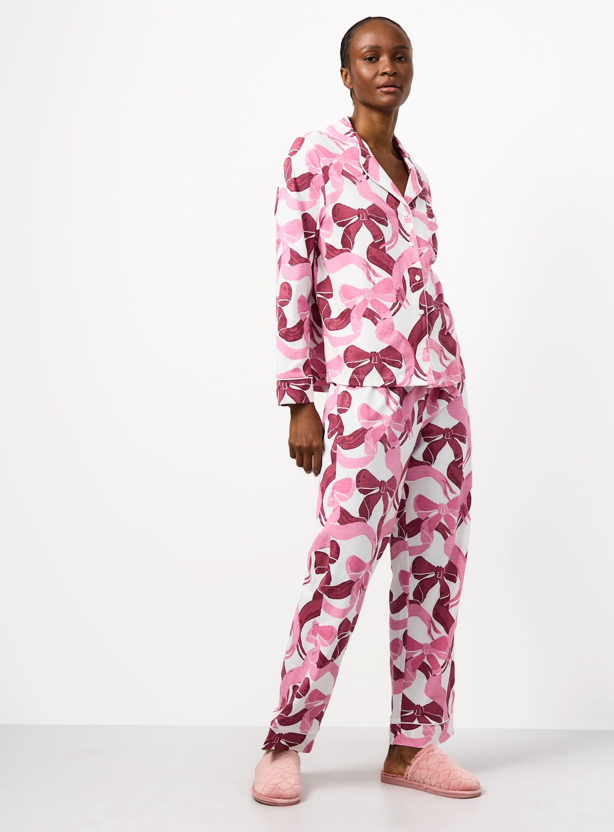 Pink Bow Print Traditional Pyjamas 