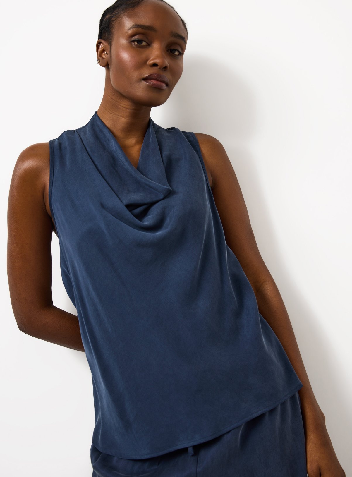 Navy Sleeveless Drop Neckline Top 12