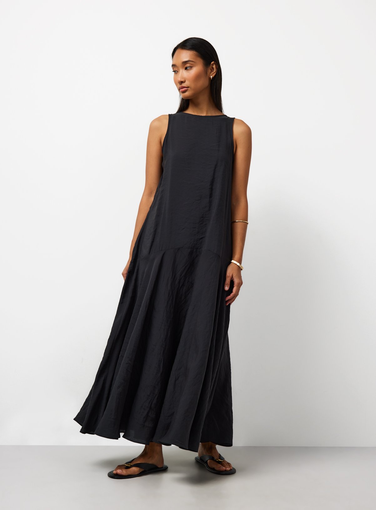 Black Sandwash Sleeveless Midi Dress 
