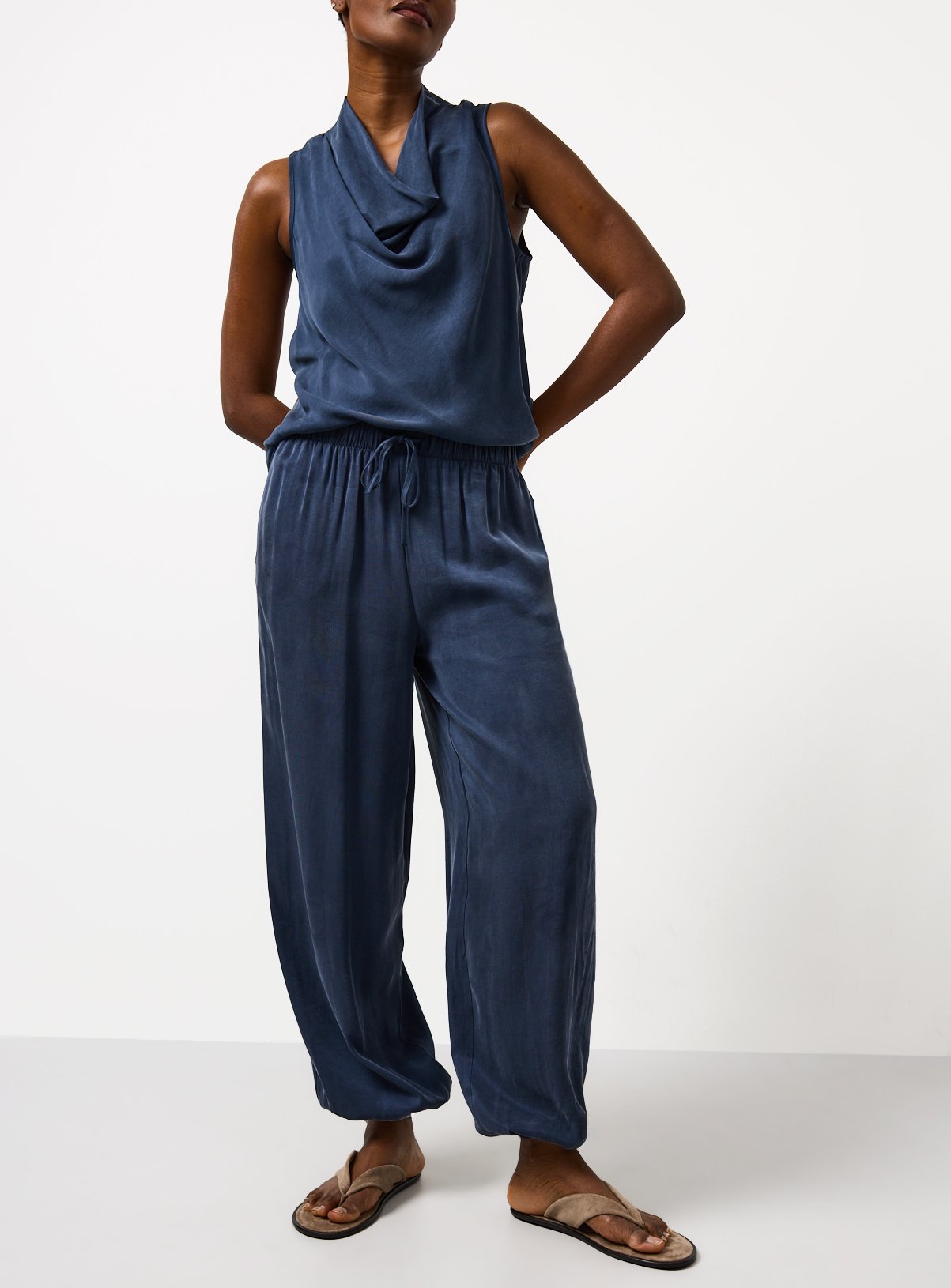 Navy Sandwash Balloon Leg Co-ord Trousers 20