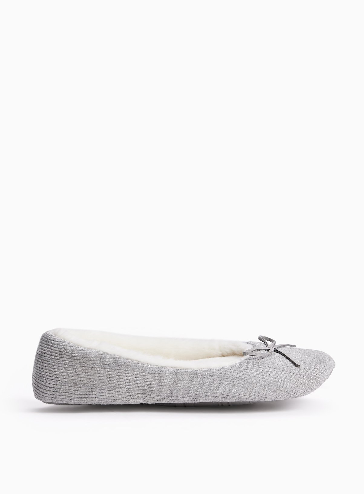 Grey Textured Sparkle Ballerina Slippers 