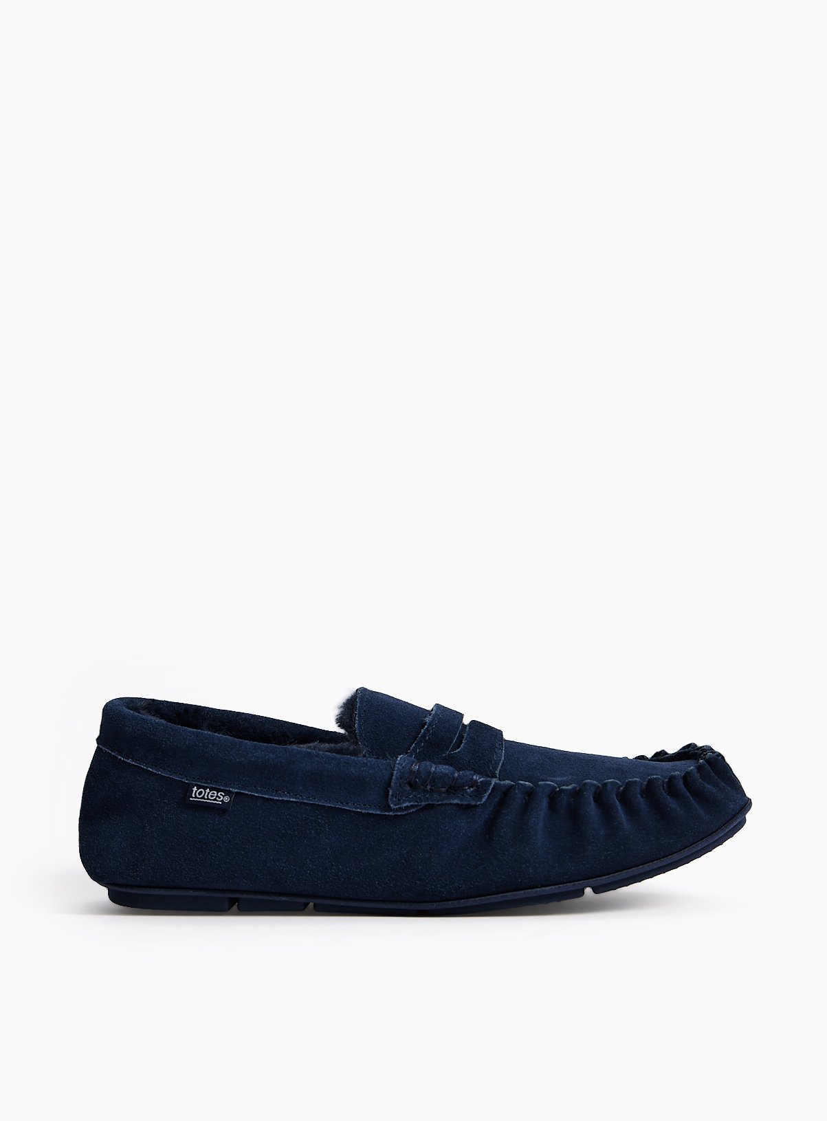 Navy Suede Moccasin Slippers 