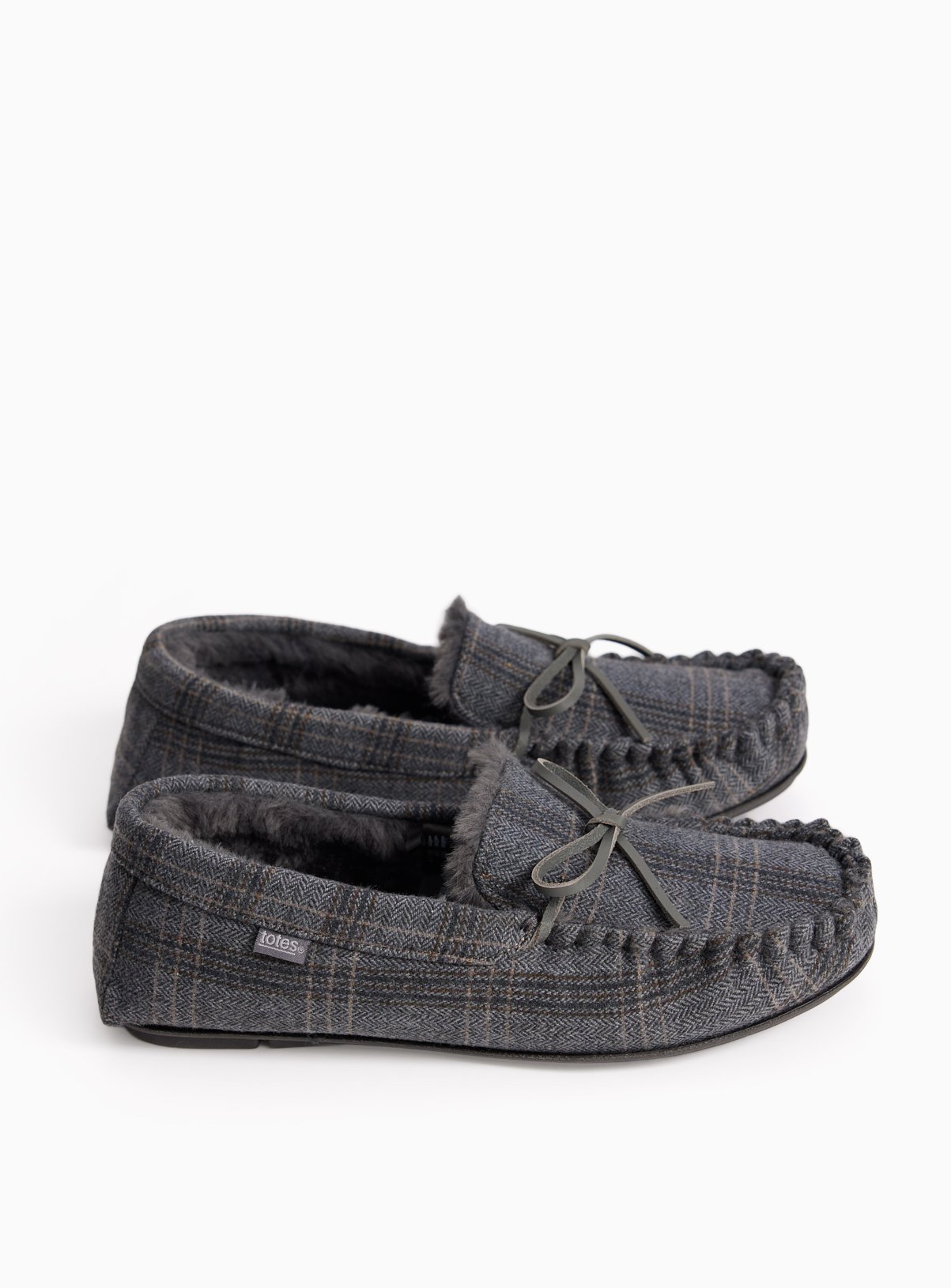 Grey Herringbone Moccasin Slippers 
