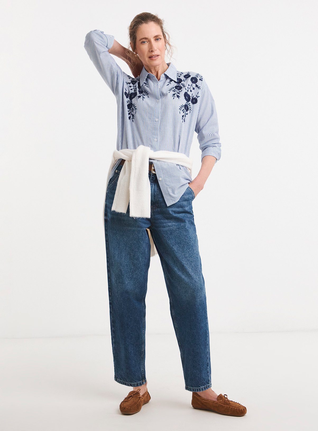 JD WILLIAMS Embroidered Blue Stripe Relaxed Shirt 