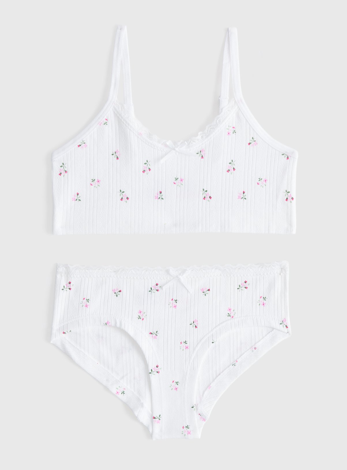 White Seamfree Pointelle Floral 2-Piece Set 