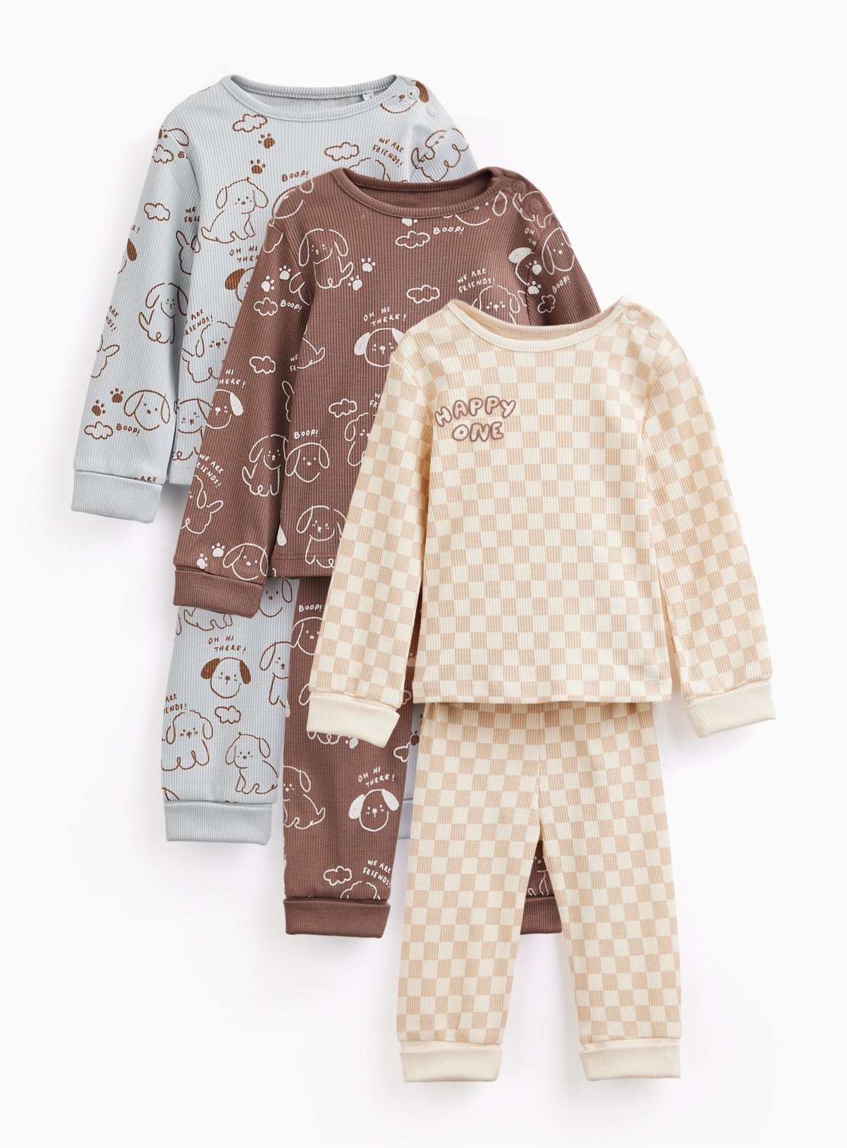 Dog & Checkerboard Print Pyjamas 3 Pack 