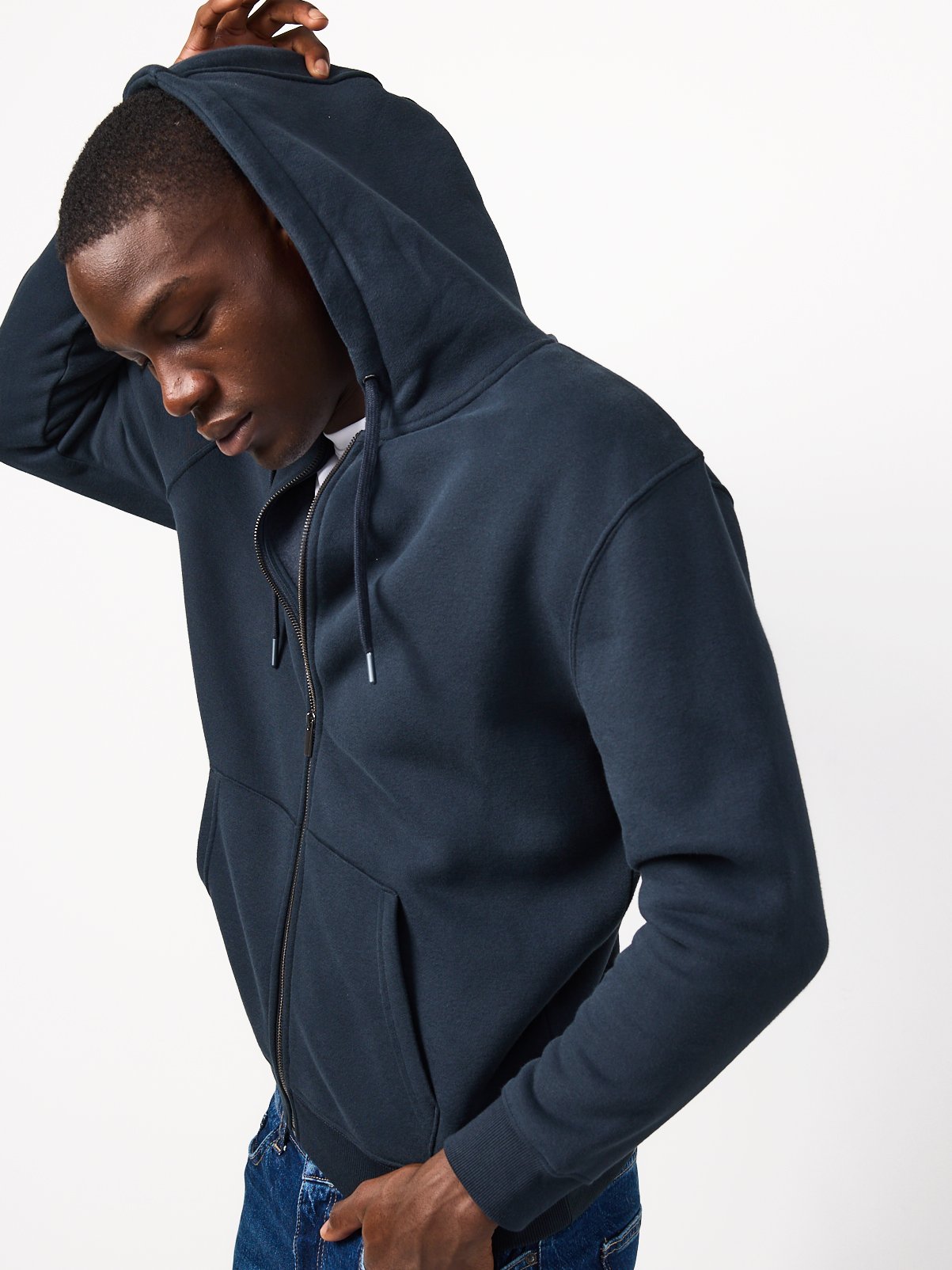 Navy Cotton Rich Zip Through Hoodie 