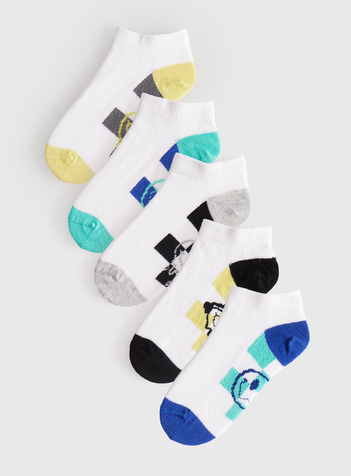 White Skater Print Trainer Socks 5 Pack 