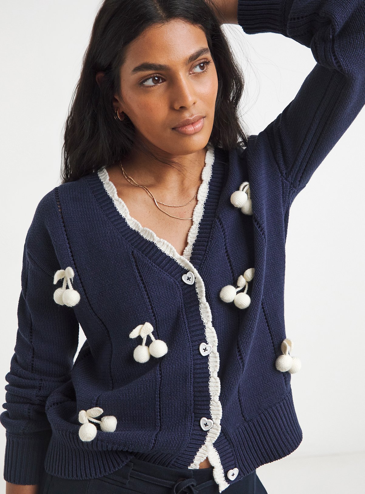 SIMPLY BE 3D Cherry Pointelle Cardigan 