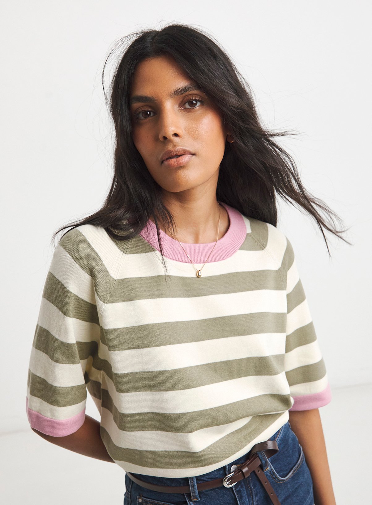SIMPLY BE Stripe Half Sleeve Jumper