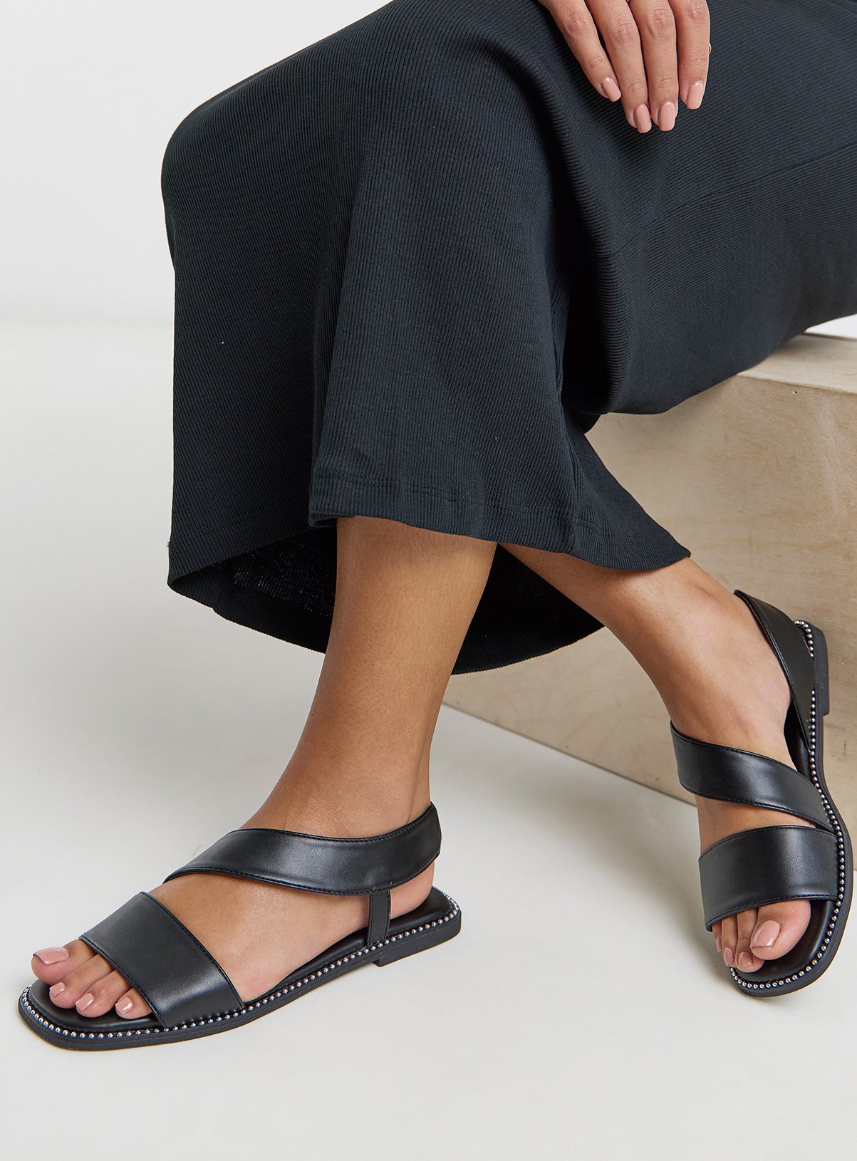 SIMPLY BE Elasticated Flat Sandals Black Wide Fit