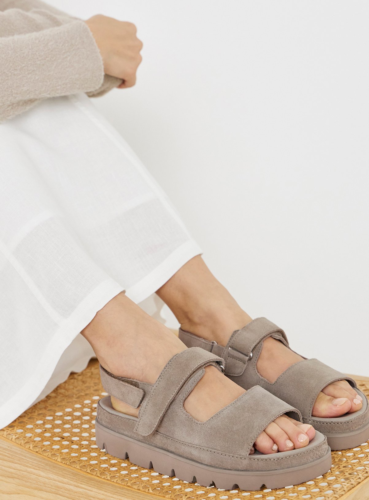 SIMPLY BE Chunky Suede Sandals Taupe Wide Fit 8