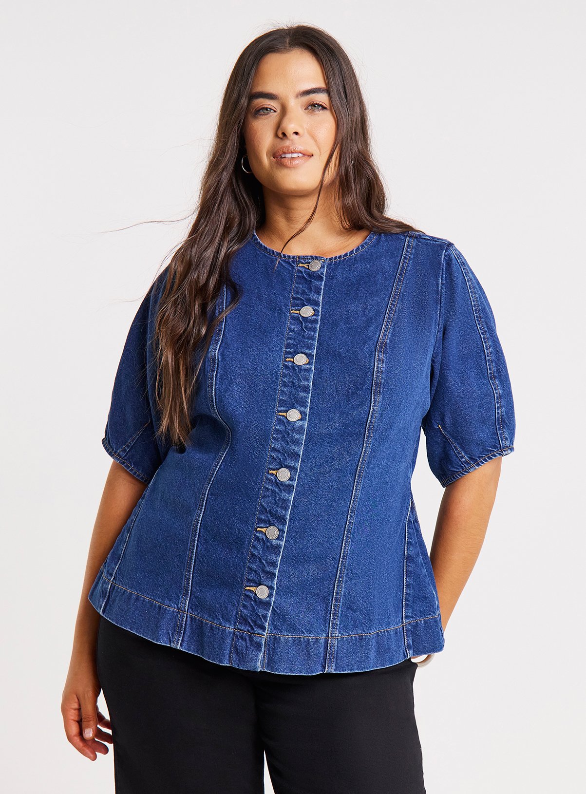 SIMPLY BE Button Through Denim Blouse 