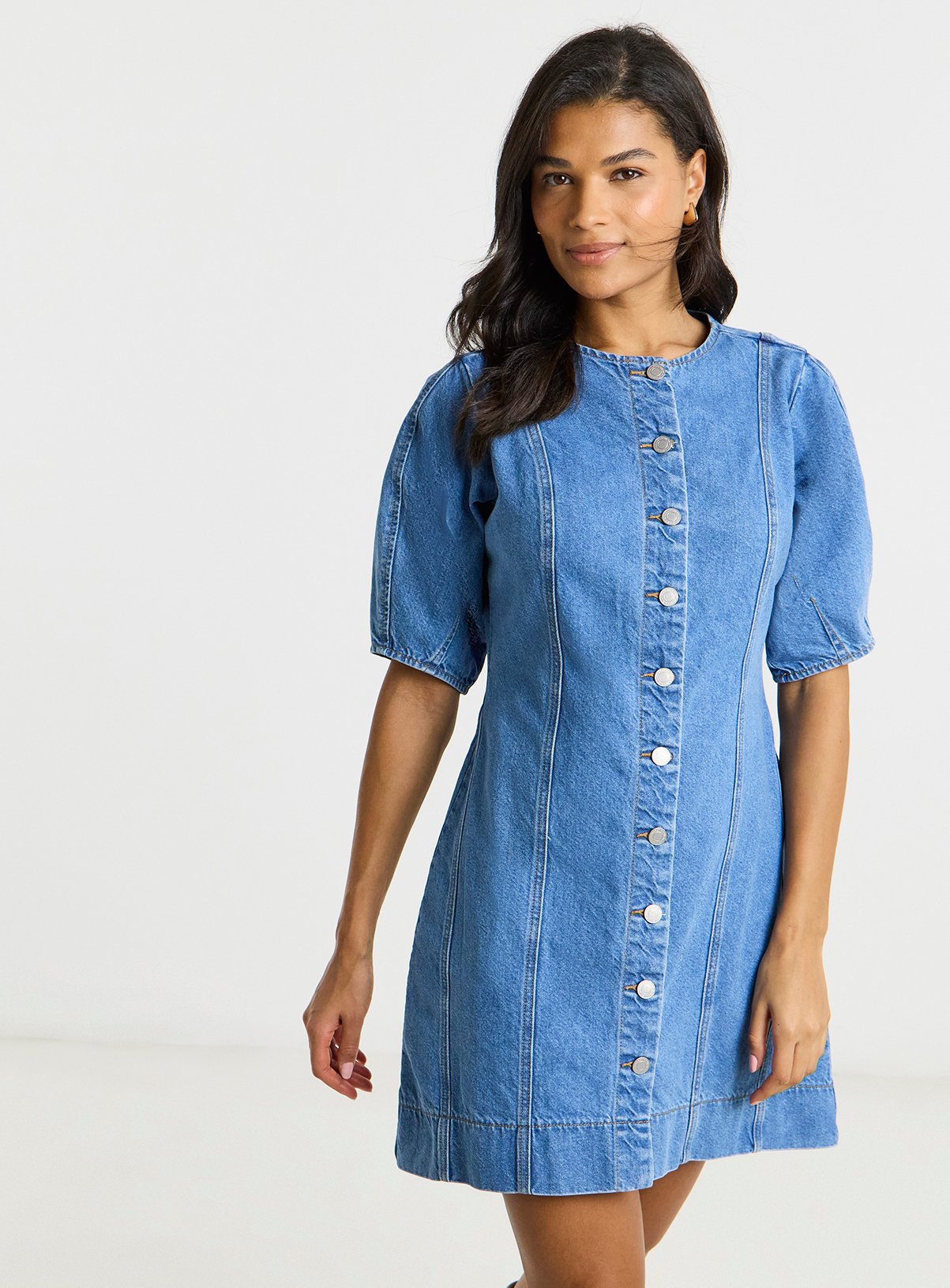SIMPLY BE Light Wash Denim Cinched Mini Dress 
