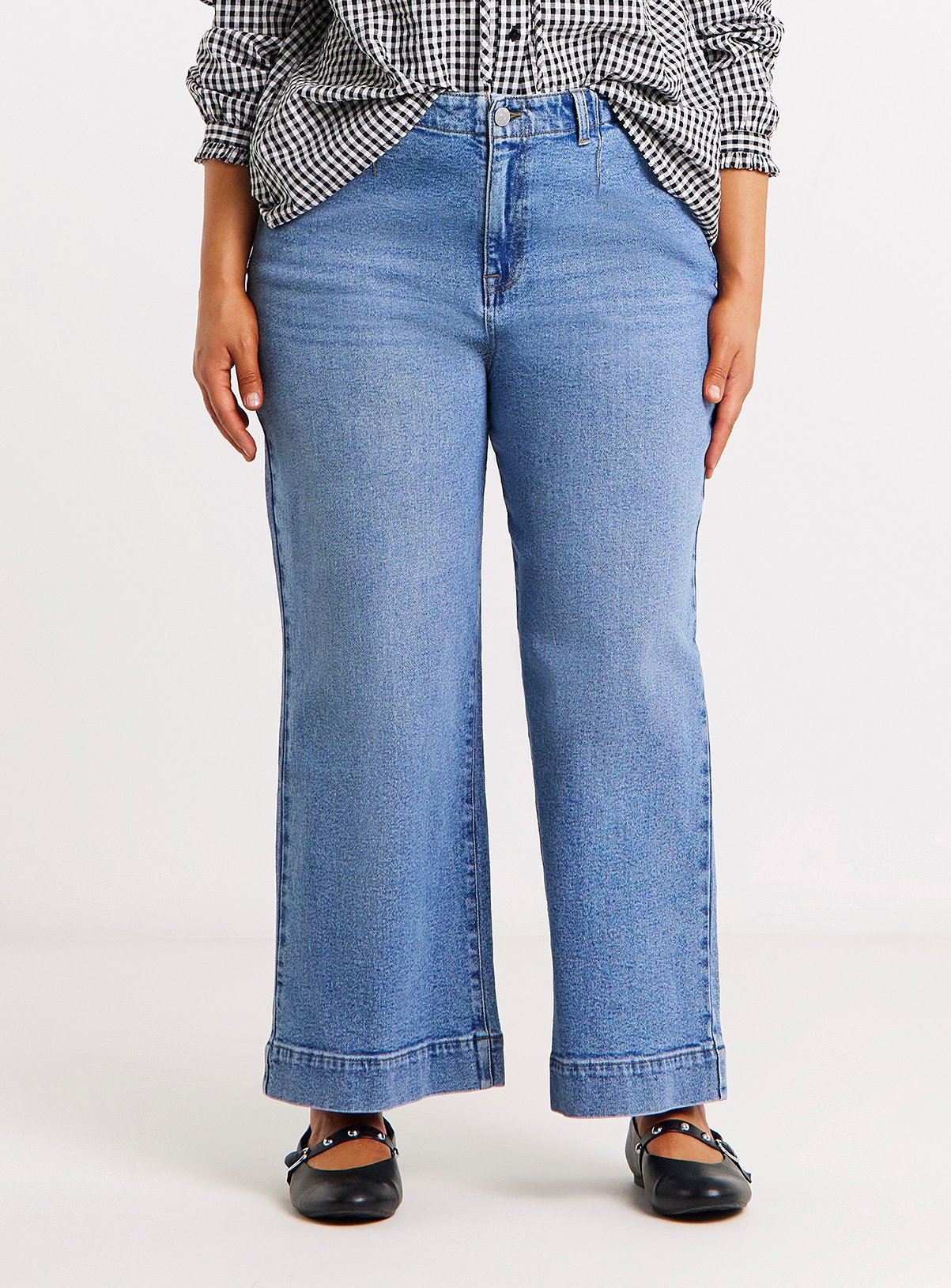 SIMPLY BE Light Wash 99/1 Authentic Belted Crop Wide Jean