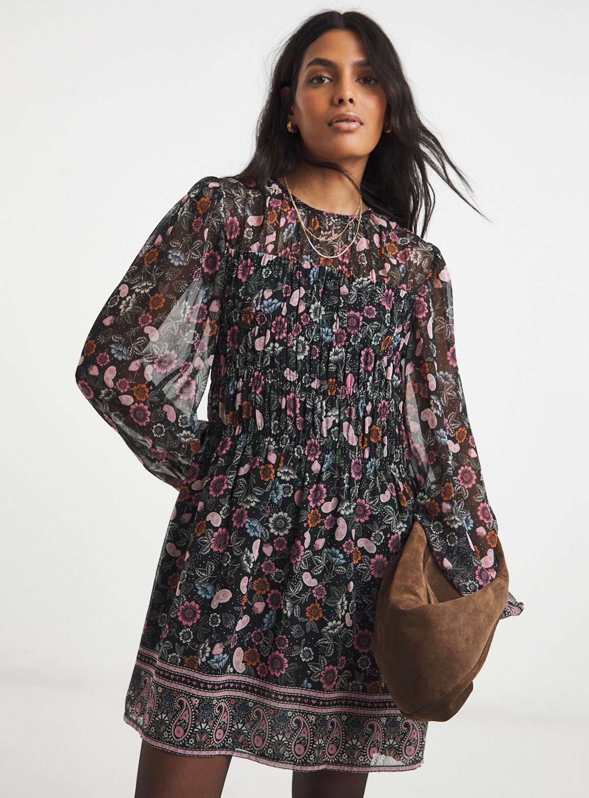 SIMPLY BE Lace Insert Border Print Mini Dress 