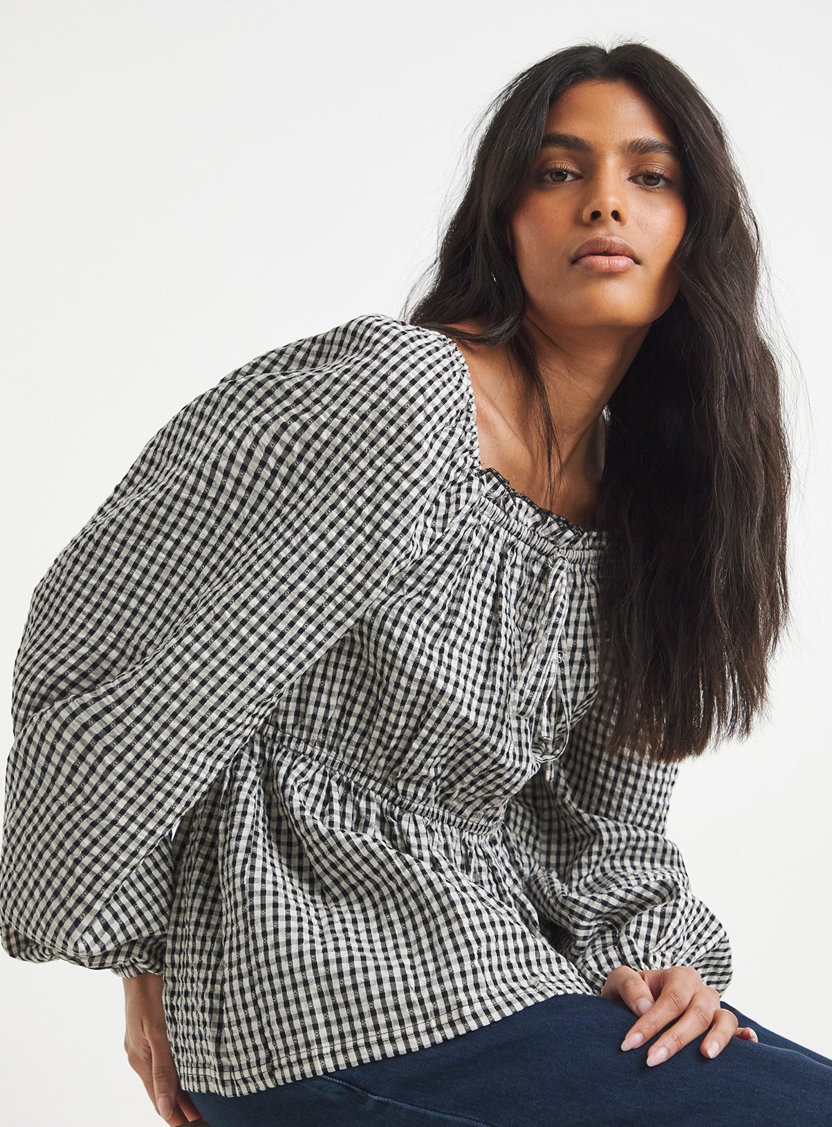 SIMPLY BE Gingham Square Neck Blouse 