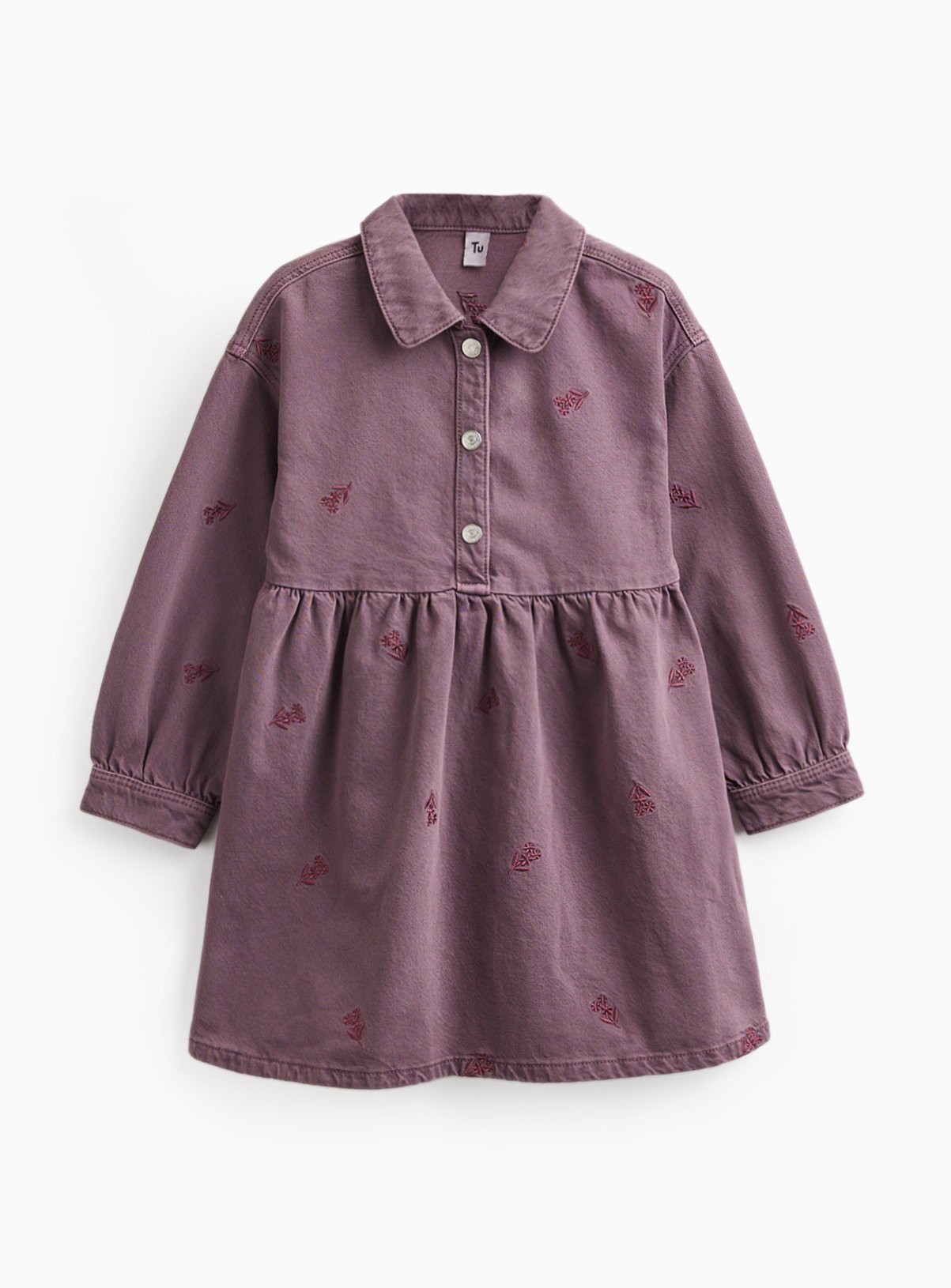 Purple Floral Embroidered Denim Shirt Dress 7-8 years