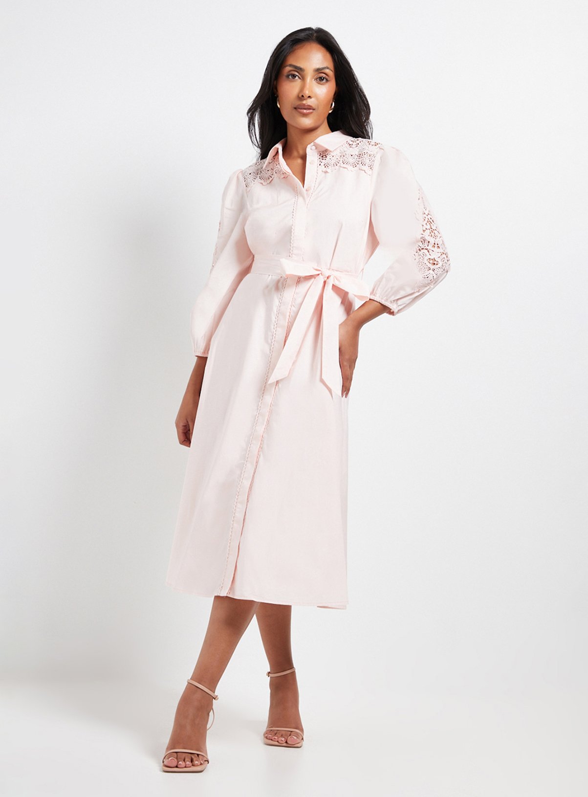 WALLIS Petite Occasion Cotton Cutwork Detail Shirt Dress 12