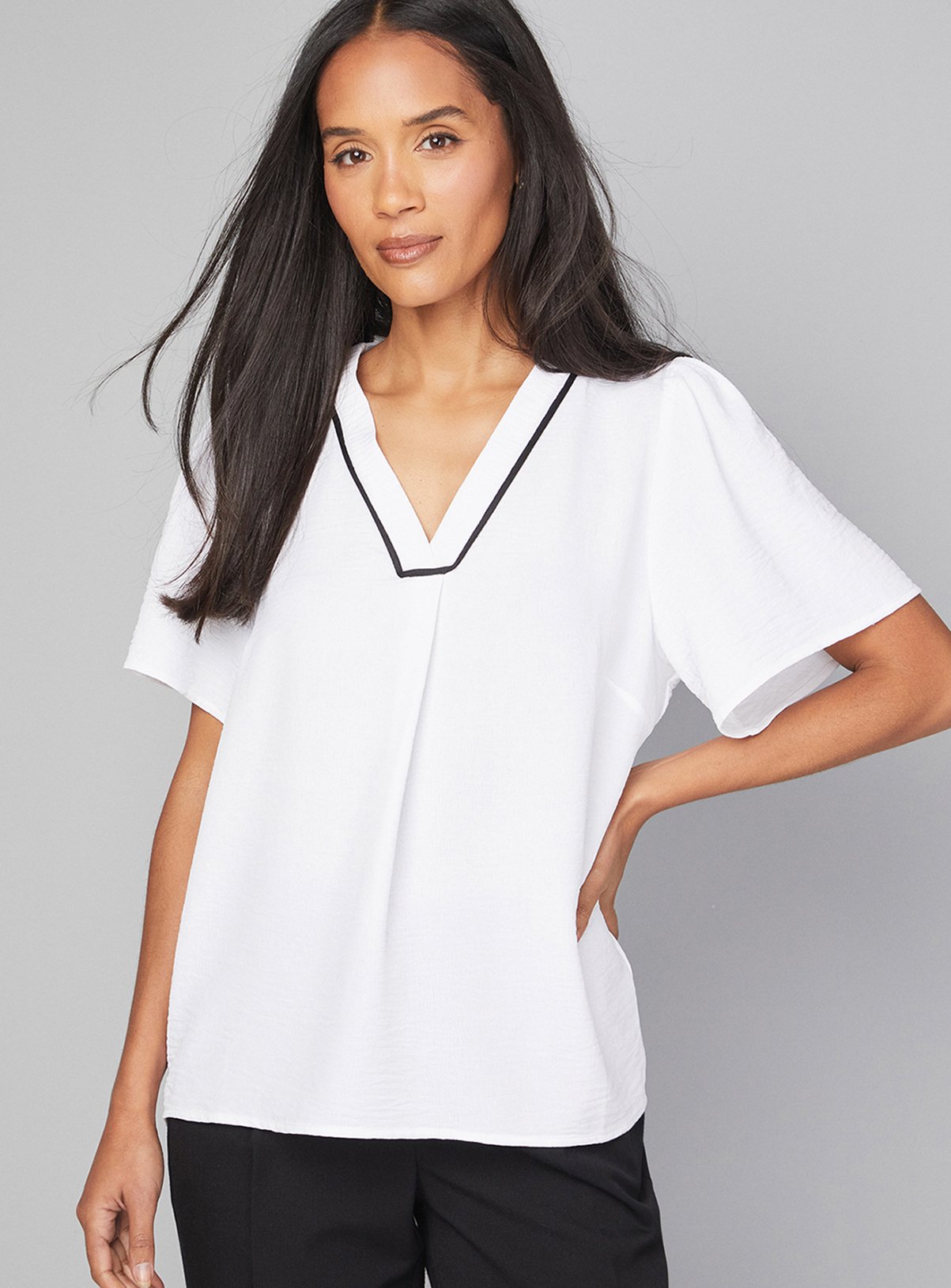 WALLIS Contrast Short Sleeve Overhead Shirt Ivory 