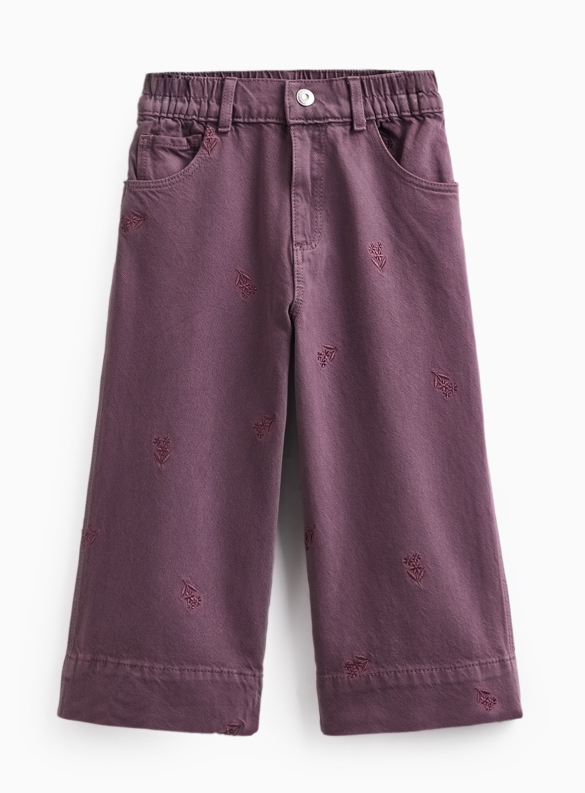 Purple Flower Embroidered Wide Leg Jeans 