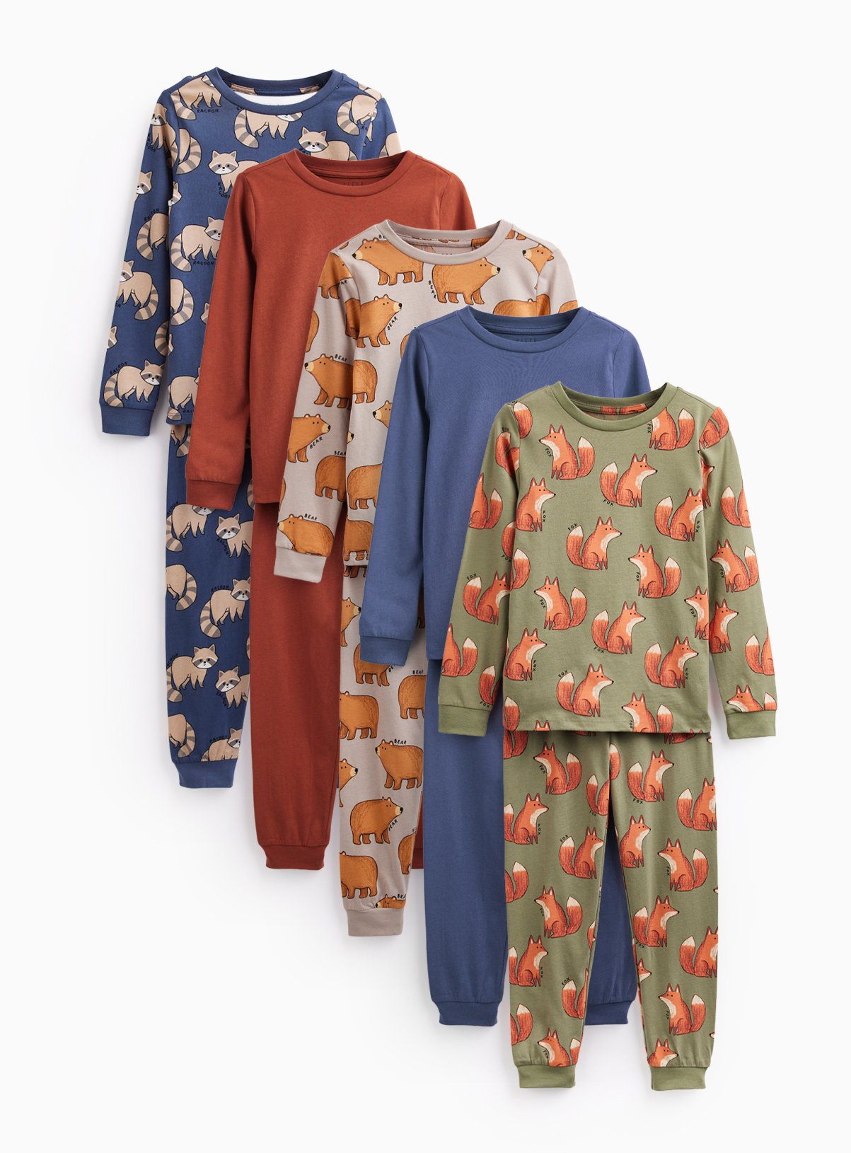 Multi Woodland Animal Print Pyjama Sets 5-Pack 