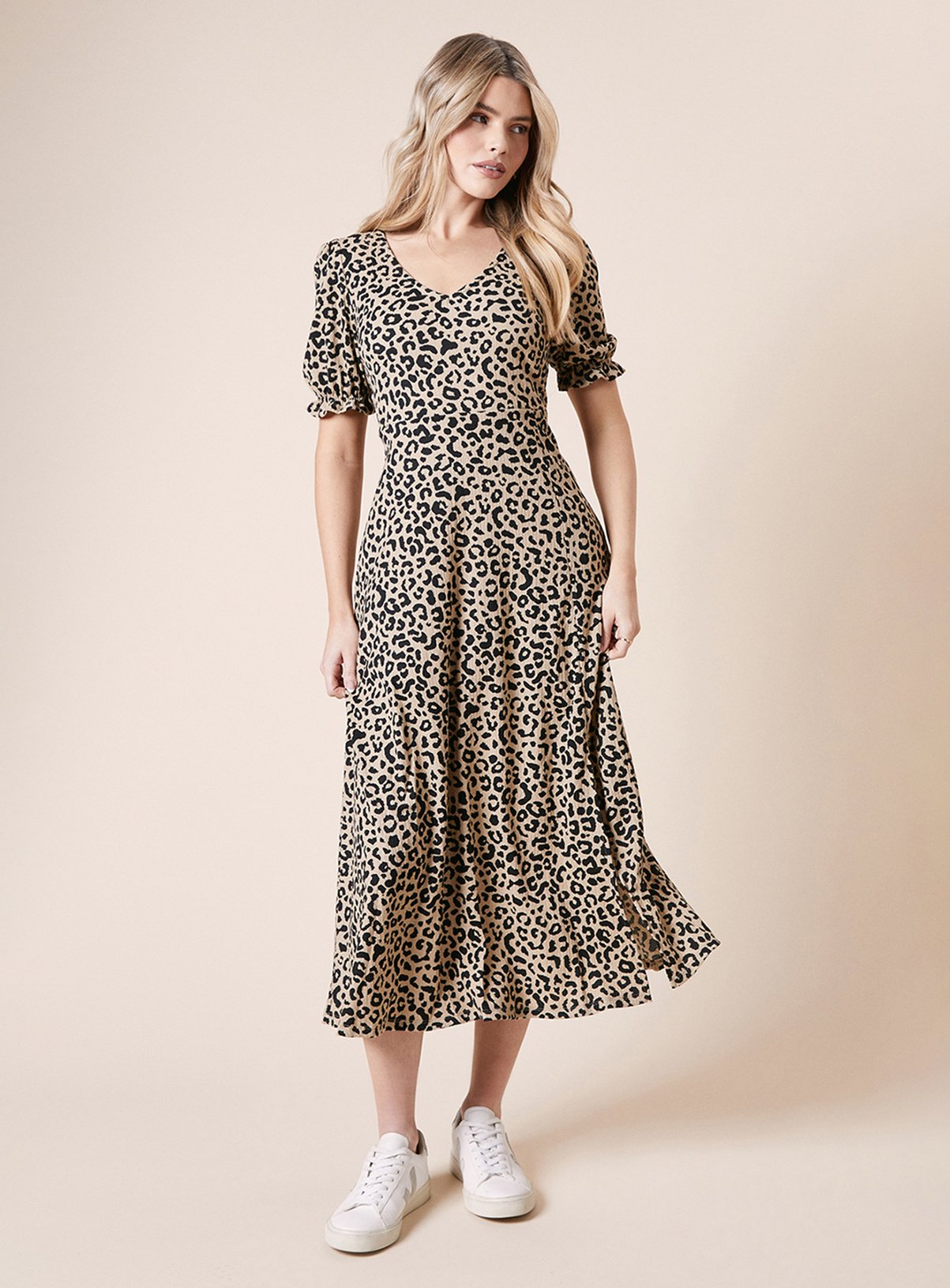 DOROTHY PERKINS Leopard Print Short Sleeve Jersey Midi Dress 