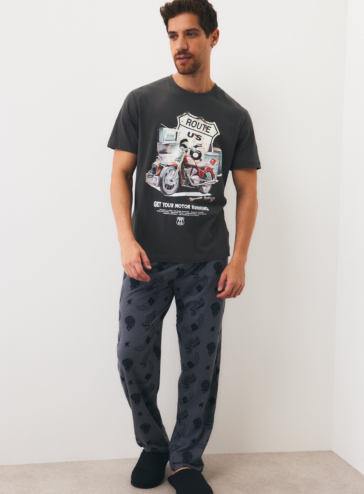 Route 66 Pyjama Top & Bottoms 2-Piece Set 