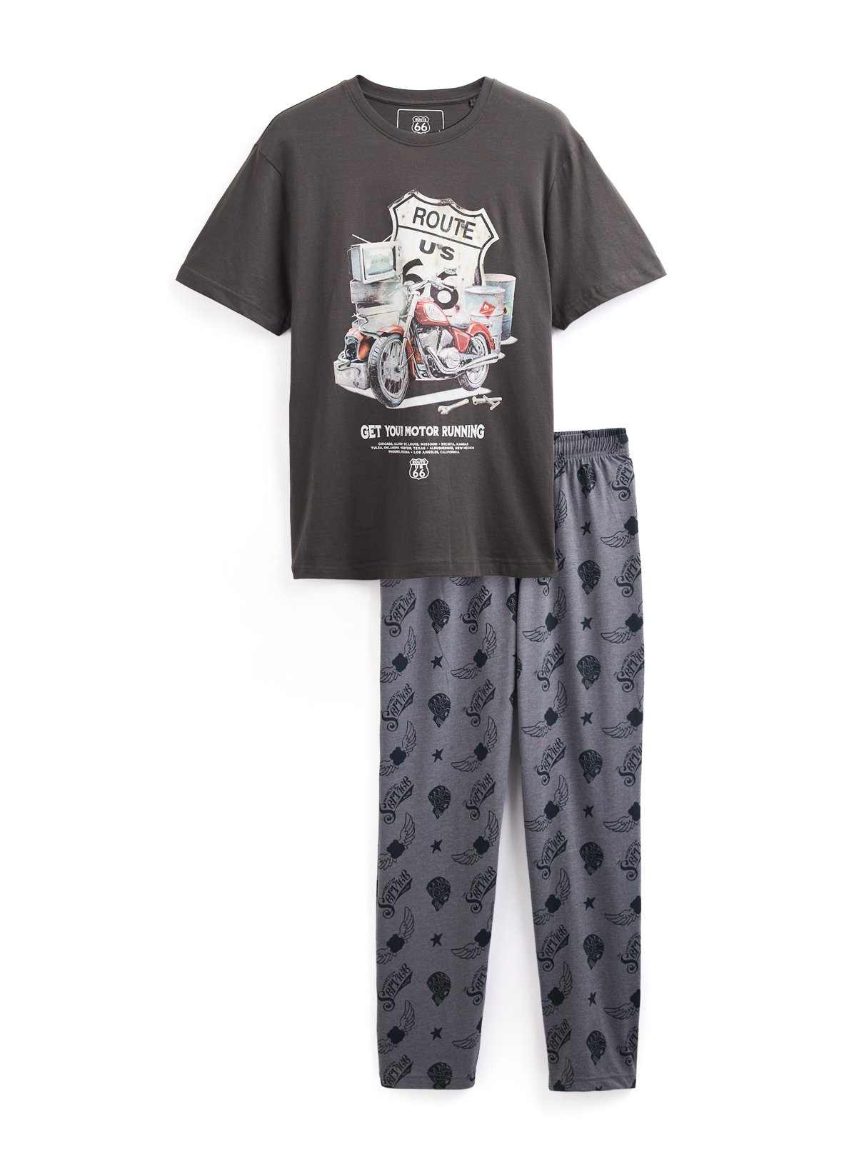 Route 66 Pyjama Top & Bottoms 2-Piece Set 