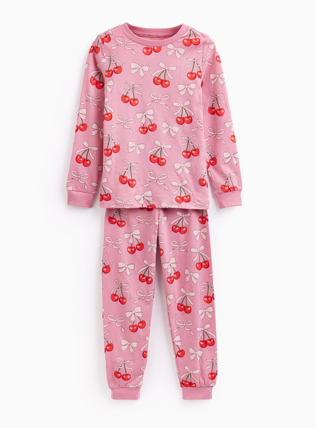 Pink Cherry & Bow Print Pyjama Set 